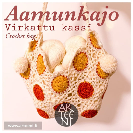 Virkattu Aamunkajo-kassi pitsikuvioin ja pyörein muodoin, herkkä ja romanttinen asuste.