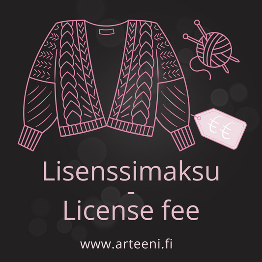 Arteenin ohjeilla tehtyjä töitä voit myydä maksamalla lisenssimaksun. Yksi lisenssimaksu oikeuttaa yhden tuotteen myymiseen. 