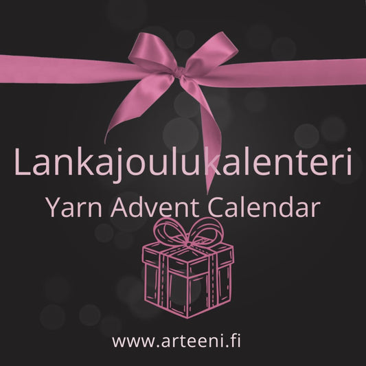 Arteenin lankajoulukalenteri 2026 sisältää 24 + 1 yksittäispakattua käsinvärjättyä minivyyhtiä merinovillasukkalankaa